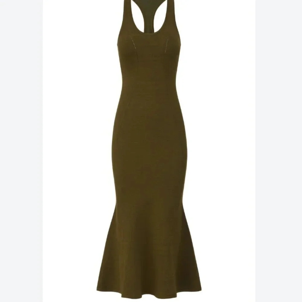 Brandon Maxwell Racerback Bodycon Midi Dress Green Size Small